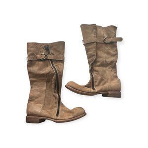 NYLO Tall Distressed Leather Boots 39 Italy Asymmetrical Zip